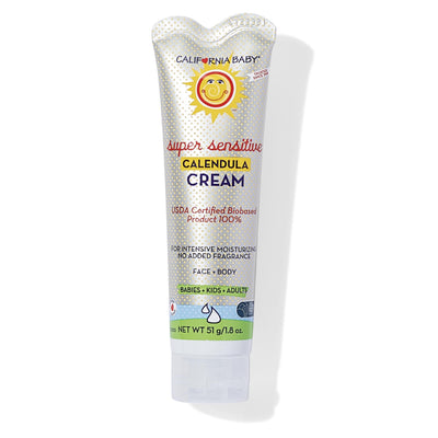 California Baby super sensitive calendula cream tube on a white background