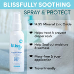 Bliss Baby Diaper Rash Cream Spray - Fragrance-Free, No Touch & Mess-Free, Treats, Soothes & Prevents Diaper Rash, Zinc Oxide, Dermatologist Tested, Vegan, Organic Aloe Vera, Shea Butter & Olive Oil
