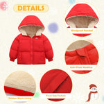 UNICOMIDEA 3T Toddler Coats For Girls Fashion Red Baby Kids Jacket Pockets Long Sleeves Plush Size 3-4 Years School Toddler Outerwear With Hat Baby Girls Winter Outwear Clothes