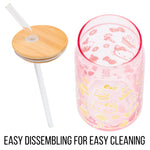 Silver Buffalo Sanrio Hello Kitty Gingerbread Cookies Christmas Holiday Pink and Gold Foil Glass Jar Tumbler with Bamboo Lid and Glass Straw, 16 Ounces