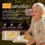 Terra Bamboo Baby Wipes: Manuka Honey, 99.5% Pure New Zealand Water, 100% Biodegradable Bamboo Fiber, 0% Plastic, Unscented Baby Wipes for Sensitive Skin, 1 Pack of 70 Wipes