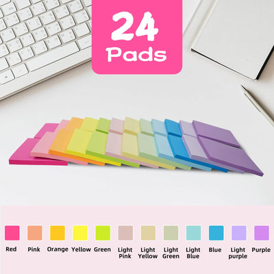 (24 Pads) Sticky Notes 3x3 Inches,Bright Colors Self-Stick Pads, Easy to Post for Home, Office, Notebook