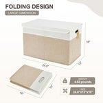 Roobyl Large Toy Storage Box with Lid, Collapsible Toys Storage Organizer Bins with Dividers and Handles, Storage Chest Bin for Kids, Boys, Girls, Nursery 25"x13" x16" (Beige & White)