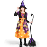 Spooktacular Creations Girls Light Up Bat Witch Tutu Costume, Toddlers Witch Dress with Hat and Broom for Kids Halloween Role Play Themed Parties, Purple Orange, 3T