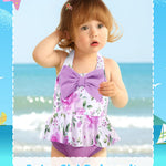 Infant Girl Swimsuit Baby Bathing Suit Set Purple One Piece Swimwear Bow Tie Flower Bikini 3-6 Months Baby Girl Swimsuit with Hat