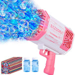 Bubble Machine Gun, 69 Holes Bubble Gun with Lights, Pink Outdoor Summer Beach Kids Bubbles Toys Birthday Wedding Party Fun Gifts for Girls Boys