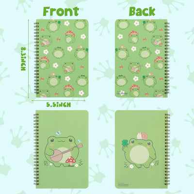 L1rabe 2 A5 Frog Spiral Notebooks Back to School Cute Frog Green College Ruled Hardbound Notebooks Exercise Book Diary Notepad Travel Journal for Kids Teens Students Girls Birthday Gift