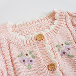 Baby Girls Cable Knit Cardigan Sweater Crewneck Embroider Cardigan Button Warm Jacket Coat for Toddler Pink