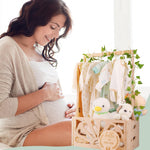 Wooden Baby Shower Crate Closet-Baby Shower Basket with Handle Hanger Rack String Lights Welcome Gift Basket Wooden Crate for Baby Shower Newborn Boys Girls Pregnancy Gifts for New Parents X-Large
