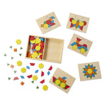Melissa & Doug Pattern Blocks and Boards - Wooden Classic Toy With 120 Solid Wood Shapes and 5 Double-Sided Panels, Multi-colored - STEAM Animals, Tangrams Puzzle For Kids Ages 3+
