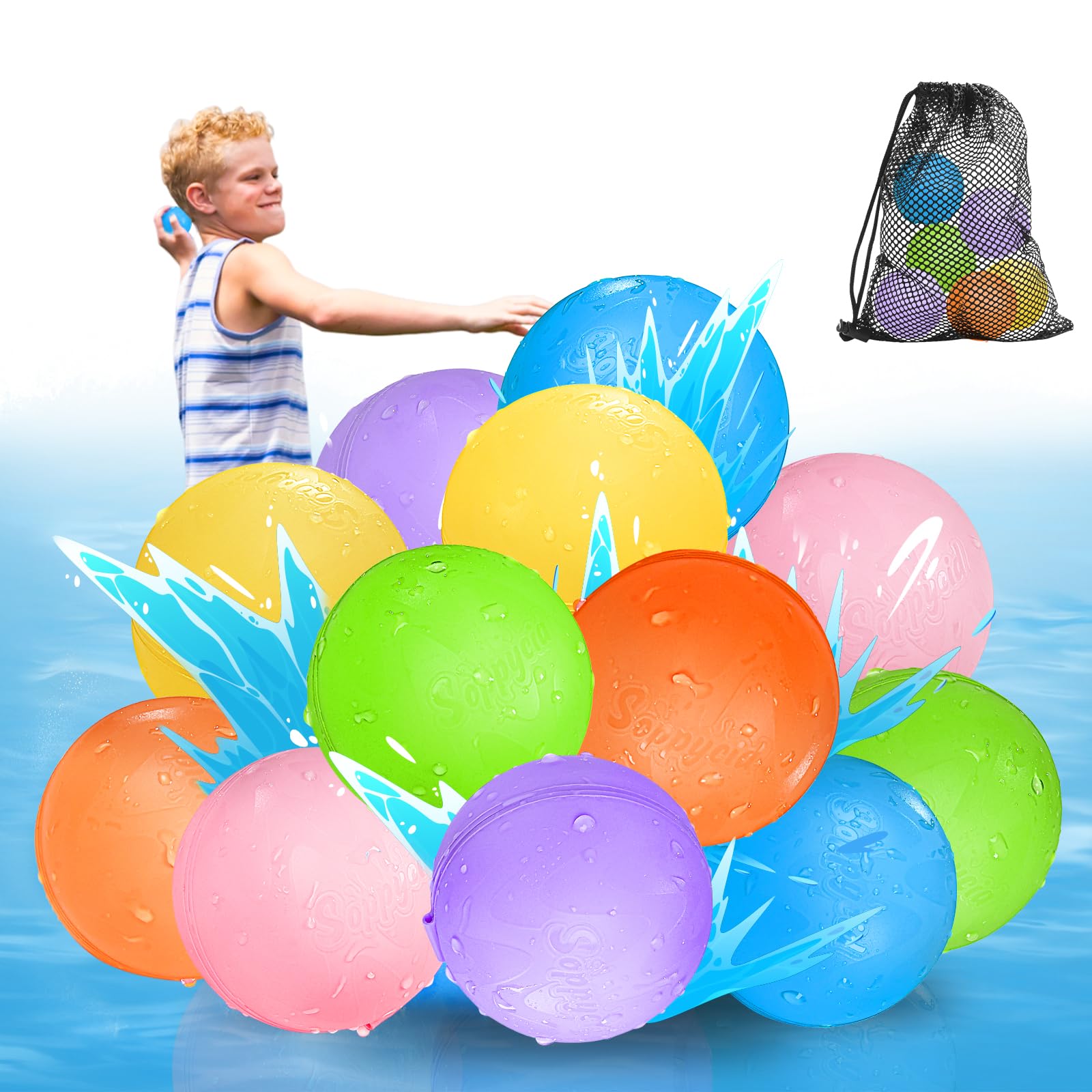 SOPPYCID 6PCS Reusable Water Balloons - Quick Fill Water Balls Toys For Toddler Age 4-8 - Refillable Magnetic Self-Sealing Water Splash Bomb For Summer Party Pool Outdoor Beach Toys for kids Age 8-12
