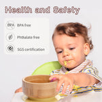Baby Bamboo Bowls with Suction and Matching Spoon Set - 2PC Feeding Supplies Set for Infant, Toddlers - Detachable Silicone Suction Stay Put Base for Wooden Bowl - BPA Free （Marble）