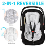Infant Carseat Insert 2-in-1 Reversible Cushion Carseat Head Support for Newborn, Breathable Minky Baby Car Seat Cushion for Carseats, Stroller, Swing, Bouncer (White)