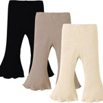 SOBOWO Baby Girl Flare Pants 3 Pack Toddler Solid Ribbed Ruffle Bell Bottoms Pants Trousers Fall Outfits