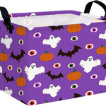 Large Halloween Themed Candy Gift Basket for KidsTrick or Treat Storage Bin Girls Boys Room Décor (Bohemian Bowknot Pumpkin Ghost)