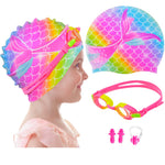 AuSletie Kids Swim Caps for Girls, Silicone Waterproof Swimming Cap for Kids, Durable Comfortable Swimming Caps for Girls