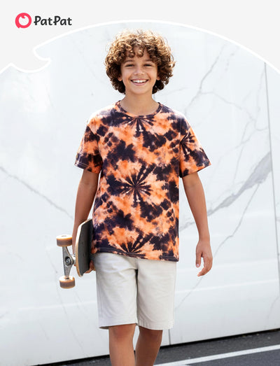 PATPAT Boys Tie Dye T-Shirts Size 7-8 Years Orange Short Sleeve Crewneck Neon Shirt Little Boy Casual Hippies Clothes
