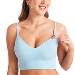 MOMANDA Ribbed Wireless Nursing Bras for Breastfeeding Longline Maternity Sleep Bra V Neck Comfort Light Glacier Medium