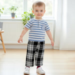 Toddler Kids Baby Boy Girl Gingham Pants Elastic Waist Striped Plaid Long Pants Spring Fall Winter Casual Trousers (A-Black, 3-4 Years)