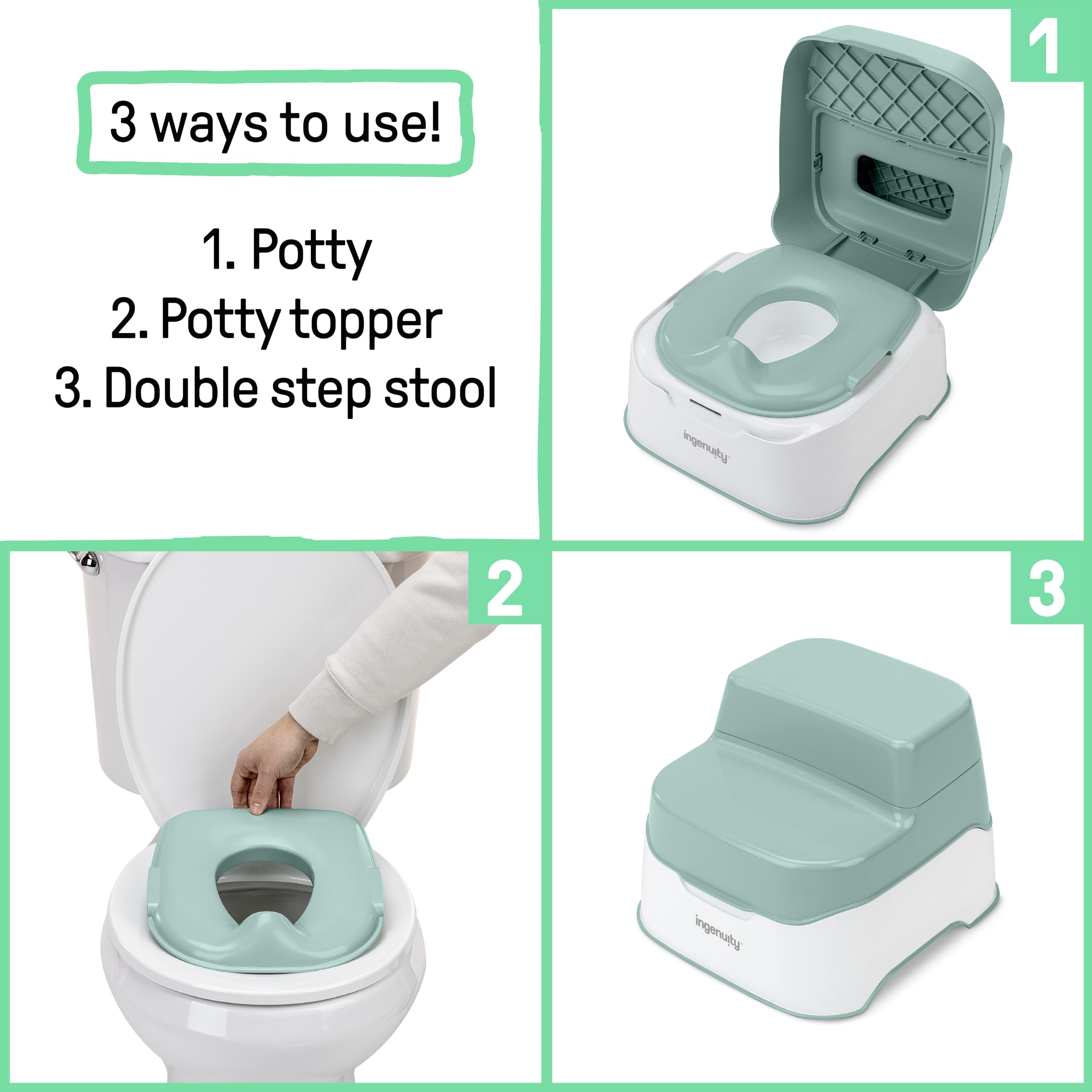 Ingenuity Prepare to Potty 3-in-1 System - Potty Training Toilet, Topper, Step Stool, Easy Setup, for Toddlers Ages 18 Months+