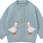 DovFanny Baby Toddler Girl Cardigan Warm Sweater Floral Long Sleeve Jumpers Coats Knitted Clothes with Cute Goose