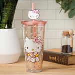 Silver Buffalo Sanrio Hello Kitty Apples and Cinnamon Plastic Cold Cup with Lid and Topper Straw, 24 Ounces