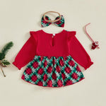 Ledy Champswiin Newborn Baby Girl Christmas Clothes Romper Dresses Ruffle Sleeve Onesie with Headband Infant Christmas Outfit