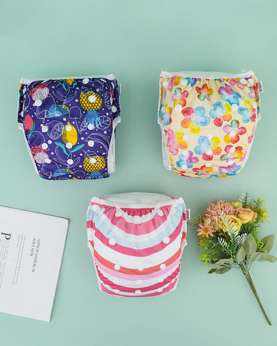 ALVABABY Large Cloth Swim Diaper 3pcs Baby/Toddler/Infant Snap Reusable Adjustable Swimming Diaper Baby Boy and Girl 3ZSWY64A