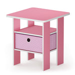 Furinno ANDREY Side Table, End Table, Night Stand with Open Shelves and Storage Bin, Bedside Table, for Living Room, Bedroom, Pink