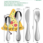 EIUBUIE Toddlers Silverware Set, 18/10 Stainless Steel Safe Kids Silverware, Cute Baby Utensils Reusable Metal Mirror Polished Child Flatware Cutlery Includes Fork Spoon Knife for Eating, 4 Pieces