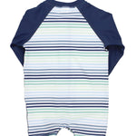 RUGGEDBUTTS Baby/Toddler Boy Swimsuit, One Piece Zipper Rash Guard Sunsuit with UPF 50+ Sun Protection - Coastal Stripes, 6-12m