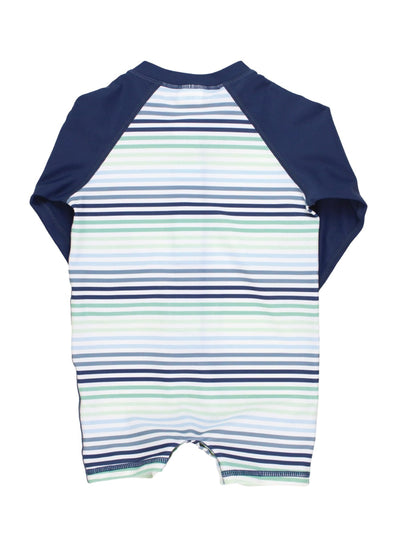 RUGGEDBUTTS Baby/Toddler Boy Swimsuit, One Piece Zipper Rash Guard Sunsuit with UPF 50+ Sun Protection - Coastal Stripes, 6-12m