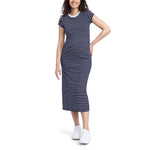 Motherhood Maternity Women's Raglan Sleeve Rib Knit Midi Pregnancy Bodycon Dress, Peacoat White Stripe, Medium