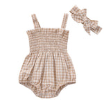Newborn Baby Girl Bodysuit Sleeveless Halter Frill Romper One-piece Jumpsuit with Headband Summer Clothes Set (Khaki, 6-12 Months)