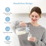 Papablic Glass Breastmilk Pitcher, Fast Baby Formula Maker with Mixing Handle Lid, Wide Mouth Mason Jar Breast Milk Storage Container with Flip-Lock Spout, BPA-Free, Baby Registry Search Items, Blue