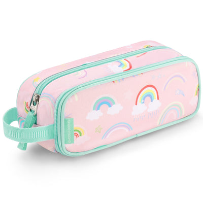 Choco Mocha Girls Pencil Case for Kids, Soft Large Zipper Pencil Pouch for Kids with 2 Compartments Girls Pencil Case for School Rainbow Pencil Bag, Pink