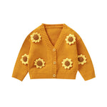 Newborn Baby Girls Knit Cardigans Long Sleeve Crewneck Hollow Knit Thin Sweater Toddler Button Tops Coat Outwear (Yellow-Sunflower, 12-18 Months)