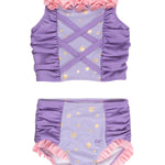 RuffleButts Girls UPF50+ Princess Dress-Up 2-Piece Swimsuit - Amethyst Princess, 12-18 Months