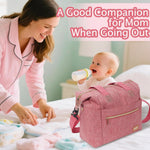Diaper Tote Bag - Large Capacity waterproof Baby Bag With Pacifier Case, Hospital Delivery & Travel Mom Handbag (Pink)