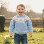 Motlapol Toddler Baby Boy Girl Christmas Outfit Tree Print Oversized Long Sleeve Crewneck Knit Sweater Winter Holiday Clothes (Easter Bunny Sky Blue, 4-5 Years)