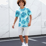 PATPAT Boys Tie Dye T-Shirts Size 8-9 Years Turquoise Short Sleeve Crewneck Neon Shirt Kids Casual Hippies Clothes
