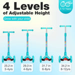 BELEEV Scooters for Kids 3 Wheel Kick Scooter for Toddlers Girls Boys, 4 Adjustable Height, Lean to Steer, Light up Wheels, Extra-Wide Deck, Easy to Assemble for Children Ages 3-12 (Matte Aqua)