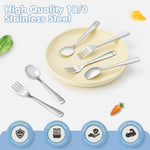 DRKIO Stainless Steel Toddler Utensils Set - 6 Pieces Kids Silverware Set Children Safe Food Grade Small Forks and Spoons Dishwasher Safe Mirror Polished