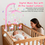 Baby Crib Mobile with Music and 28” Mobile Arm, Pink White Unicorm Crib Mobile for Baby Girls, Musical Nursery Mobile, Pink Nursery Decor, Crib Toy for Infant Baby, 6 Hanging Plush Toys, 35 Lullabies