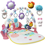 Jovow Baby Gym with Kick and Play Piano,Baby Play Mat Tummy Time Baby Activity Gym Mat with 5 Infant Learning Sensory for Baby, Music and Lights Boy or Girl for Newborn（Pink）