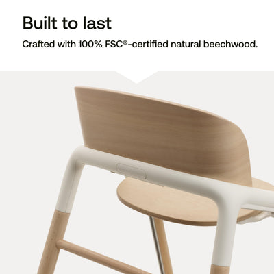 Bugaboo Giraffe Wooden Baby High Chair, Adjustable in 1 Second, Easy to Clean, Safe and Ergonomic Highchair, Suitable from Birth in Combination with Newborn Set (Sold Separately) (Neutral Wood/White)