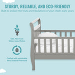 Dream On Me Classic Sleigh Toddler Bed in Cool Grey – Baby Safety Alliance Certified, Low-to-Floor Design, Non-Toxic Finish, Wooden Safety Rails