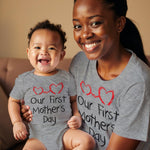 Tstars Our First Mothers Day Mommy and Me Matching Outfits Mom and Baby Shirts Set Mom Gray Medium/Baby Gray Newborn (0-3M)