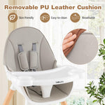 BABY JOY 6 in 1 High Chair, Convertible High Chairs for Babies and Toddlers/Booster Seat/Table and Chair Set, Infant Wooden Highchair w/ 5-Point Harness, 4-Position Removable Tray & PU Cushion (Gray)
