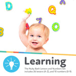 Nuby Floating Bath Tub Alphabet and Numbers Set - Soft Foam Waterproof Letters and Numbers - 36 Pieces - Educational Bath Toys for Kids - 3+ Years